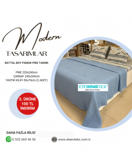ETEHOMETEX ÇİFT KİŞİLİK HAVUZLU PİKE TAKIMI MAVİ 8696474231882
